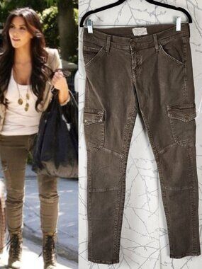 Current Elliott Army Green Stretch Denim Skinny Cargo Pants